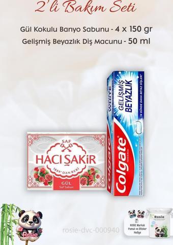Colgate Diş Macunu Gelişmiş Beyazlık 50 ml,  H. Şakir Gül Kokulu Banyo Sabunu 4 x 150 gr