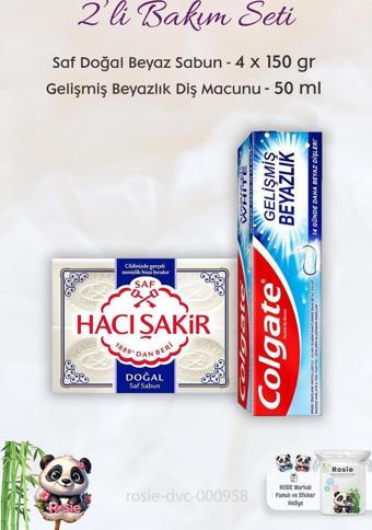Colgate Diş Macunu Gelişmiş Beyazlık 50 ml, H. Şakir Saf Doğal Sabun 4 x 150 gr ve ROSIE