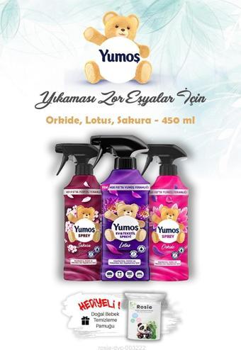 Orkide, Lotus ve Sakura 450 ml Yıkaması Zor Eşya Spreyi Yumoş ROSIE Hediye