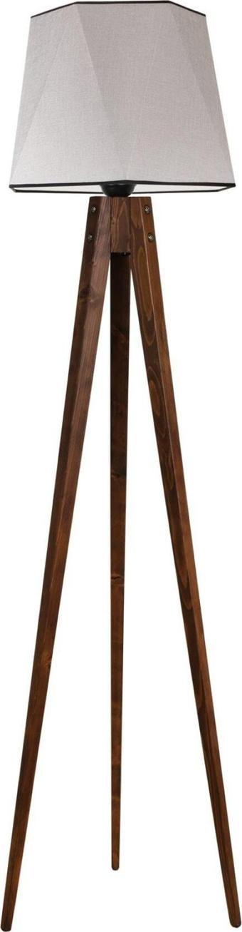 Lumexx Tripod Lambader Ceviz Altıgen Açık Hasır Gri Abajurlu