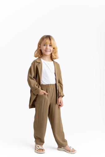 Unisex Klasik Keten Pantolon Caramel