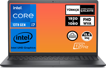 Dell Vostro i7-1355U 8GB 512GB SSD 15.6" FHD 120Hz Ubuntu Taşınabilir Bilgisayar N1605PVNB3530U