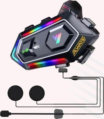 Always Y20 BT5.3 Motosiklet Kask Kulaklık Intercom Işıklı Motorsiklet Interkom