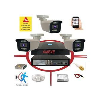 3 Kameralı Hareket Algılayan 5 Mp Lens 8 Warm Led Gece Renkli Gösteren Güvenlik Kamerasi Seti Bs908