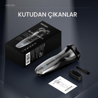 Enchen Blackstone 3 Siyah Çift Yönlü Kavisli Bıçaklı Dijital Ekranlı Suya Dayanıklı Şarjlı Tıraş Makinesi