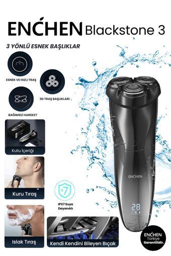 Enchen Xiaomi Blackstone 3 Siyah Çift Yönlü Kavisli Bıçaklı Dijital Ekranlı Suya Dayanıklı Şarjlı Tıraş Makinesi