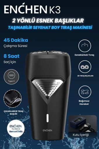 Enchen K3 Siyah Taşınabilir Seyahat Boy Mini Şarjlı Tıraş Makinesi