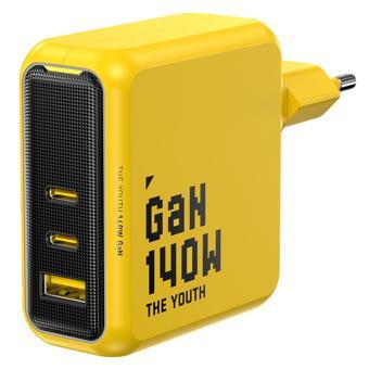 Aohi Youth 3 Portlu Şarj Adaptörü,140W Şarj Cihazı, GaN+ 100W Hızlı Şarj İstasyonu, Sarı