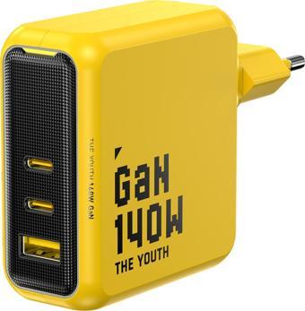 Aohi Youth 3 Portlu Şarj Adaptörü,140W Şarj Cihazı, GaN+ 100W Hızlı Şarj İstasyonu, Sarı