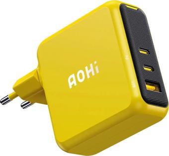Aohi Magcube 3 Portlu Şarj Adaptörü, 140W Şarj Cihazı, GaN+ 100W Hızlı Şarj İstasyonu, Sarı