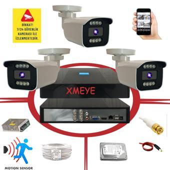3 Kameralı Hareket Algılayan 5 MP Lens 8 Warm Led Gece Renkli Gösteren Güvenlik Kamerası Seti BS 908W