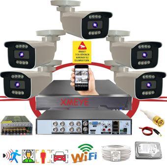 5 li Araç Yüz ve İnsan Tanımalı Hareket Algılayan 5 MP Lens 8 Warm Led Gece Renkli Gösteren Güvenlik Kamera Seti BS908W