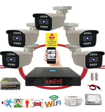 5 li Araç Yüz ve İnsan Tanımalı Hareket Algılayan 5 MP Lens 8 Warm Led Gece Renkli Gösteren Güvenlik Kamera Seti BS908W