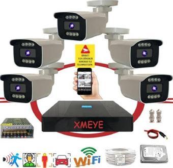 5 li Araç Yüz ve İnsan Tanımalı Hareket Algılayan 5 MP Lens 8 Warm Led Gece Renkli Gösteren Güvenlik Kamera Seti BS908W