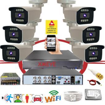 6 lı Araç Yüz ve İnsan Tanımalı Hareket Algılayan 5 MP Lens 8 Warm Led Gece Renkli Gösteren Güvenlik Kamera Seti BS908W