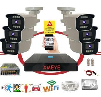 6 lı Araç Yüz ve İnsan Tanımalı Hareket Algılayan 5 MP Lens 8 Warm Led Gece Renkli Gösteren Güvenlik Kamera Seti BS908W