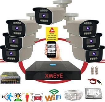 7 li Araç Yüz ve İnsan Tanımalı Hareket Algılayan 5 MP Lens 8 Warm Led Gece Renkli Gösteren Güvenlik Kamera Seti BS908W