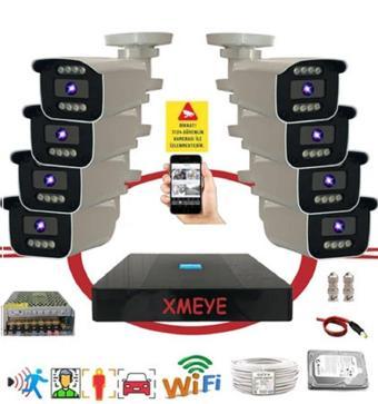 8 li Araç Yüz ve İnsan Tanımalı Hareket Algılayan 5 MP Lens 8 Warm Led Gece Renkli Gösteren Güvenlik Kamera Seti BS908W