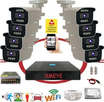 8 li Araç Yüz ve İnsan Tanımalı Hareket Algılayan 5 MP Lens 8 Warm Led Gece Renkli Gösteren Güvenlik Kamera Seti BS908W