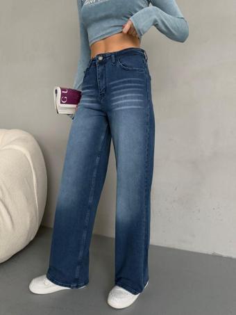Alanora Kadın Yüksek Bel Soluk Efektli Vintage Palazzo Jeans