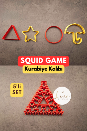 Squid Game Şeker Oyunu Kurabiye Kalıbı 5'li Set / Dalgona Şeker Hamuru Şekillendirici Kalıbı