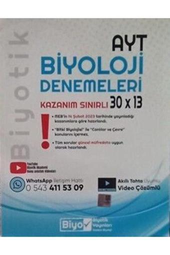 Biyotik Ayt Biyoloji Biyotik Kazanım Sınırlı 30 X 13 Denemeleri 2023 - Biyotik Yayınları