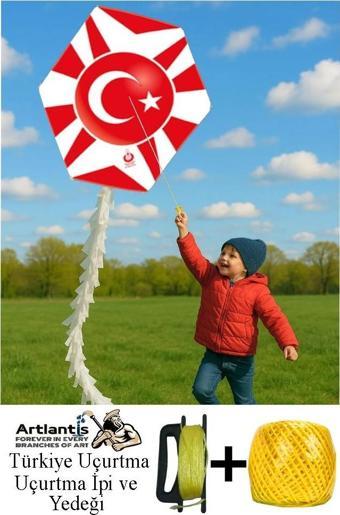 Renkli Uçurtma Çıtalı Yedek İpli 1 Paket Uçurması Kolay Uçurtma Ahşap Çıtalı Kuyruklu Çocuklar ve Yetişkinler İçin