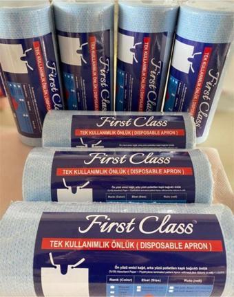 First Class Dişçi Hasta Önlüğü Mavi Laminasyonlu Sıvı Geçirmez 80'Li 2 Rulo