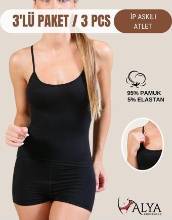 Kadın Pamuklu Ip Askılı Oval Yaka Atlet ( 3'lü, 3 Adet Siyah )