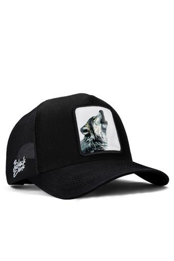 Black Börk V1 Kurt Logolu Siyah Trucker Şapka