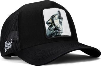 Black Börk V1 Kurt Logolu Siyah Trucker Şapka