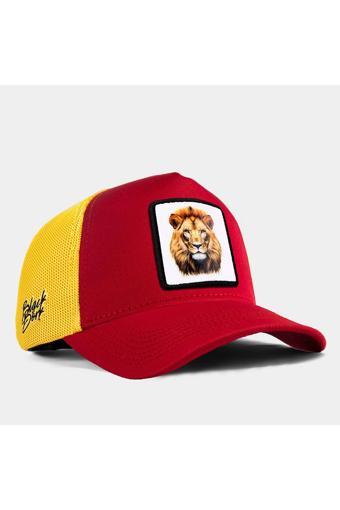 Black Börk V1 Trucker Aslan- 10Bs Kod Logolu Unisex Kırmızı - Sarı Fileli Şapka (Cap) Gs
