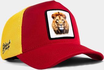 Black Börk V1 Trucker Aslan- 10Bs Kod Logolu Unisex Kırmızı - Sarı Fileli Şapka (Cap) Gs