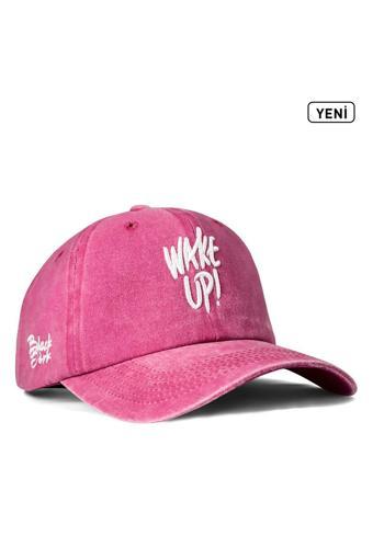 Black Börk Vintage Baseball Wake Up Nakışlı Pembe Şapka