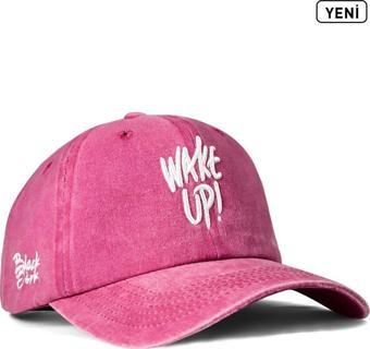 Black Börk Vintage Baseball Wake Up Nakışlı Pembe Şapka