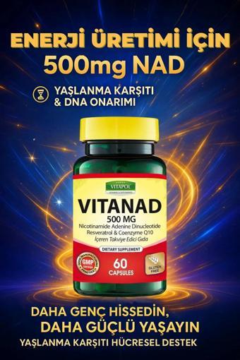 Nad Resveratrol Koenzim Q10 Içeren Takviye Edici Gıda Nadh - Vıtanad 500 Mg 60 Kapsül