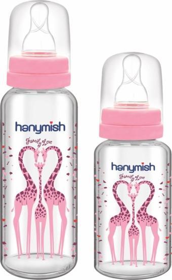 Kız Bebek Pembe Hanymısh Yuvarlak Silikon Uçlu Cam Biberon 240 ml+125 ml
