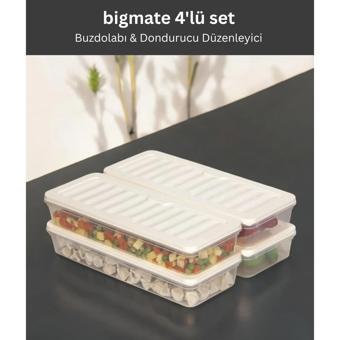 bigmate BGMT1515 4'lü Şeffaf Saklama Kabı 4x1 Lt Mikrodalga Buzdolabı ve Dondurucu Uyumlu Düzenleyici