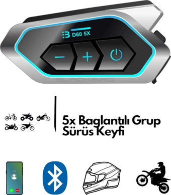 Motosiklet İntercom 5X Cihaz Eşleşmeli Tüm Kasklara Uygun RGB Işıklı 5.3 Bluetooth
