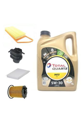 Total Peugeot 208 1.4 Dizel Yağ Bakım Seti + Quartz Ineo Ecs 5W-30 Partiküllü Motor Yağı 4 L