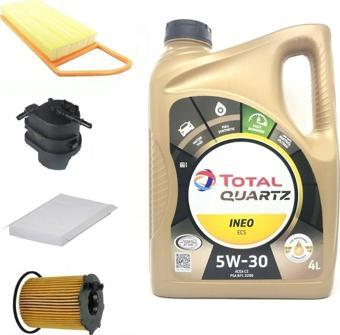 Total Peugeot 208 1.4 Dizel Yağ Bakım Seti + Quartz Ineo Ecs 5W-30 Partiküllü Motor Yağı 4 L