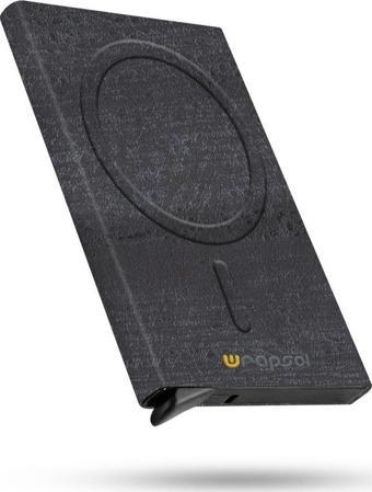 Wrapsol Magsafe Mekanizmalı Kartlık Rfid Korumalı Alüminyum Otomatik Kredi Kartlık Desenli Taş Siyah