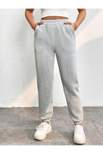 Kallima Gri Kışlık Kalın Içi Polarlı Yüksek Bel Paçası Lastikli Basic Jogger Eşofman Altı