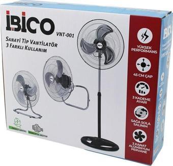 45CM SANAYİ VANTİLATÖR 3İN1=DUVARA MONTE- MASA ÜSTÜ- AYAKLI 3 KADEME HIZ - 3 METAL KANAT 75W VNT-001 (5060)