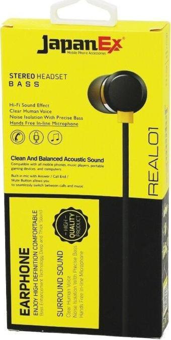 JAPANEX  REAL01   KULAK İÇİ   MİKROFONLU  STEREO KULAKLIK KABLOLU= 1MT  AUX GİRİŞ (5060)