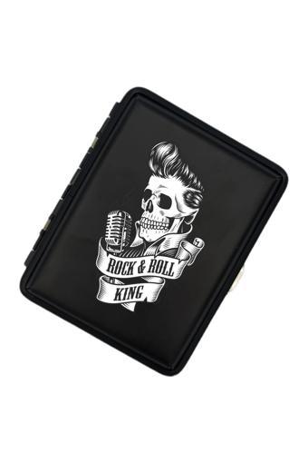 Sedef Silver Rock And Roll Kurukafa Figürlü Mat Metal Sigara Tabakası