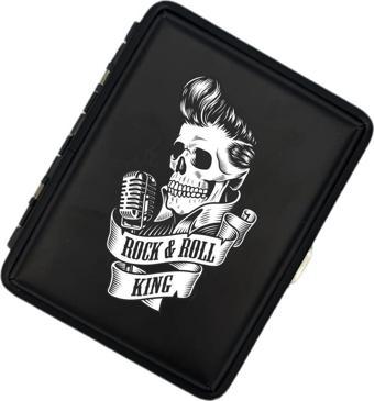 Sedef Silver Rock And Roll Kurukafa Figürlü Mat Metal Sigara Tabakası