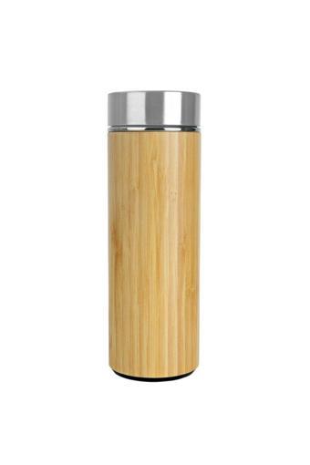 Sedef Silver Süzgeçli Çift Katman Paslanmaz Çelik 450 Ml Filtreli Ahşap Bambu Termos