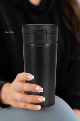 Sedef Silver Tek El Bas İç Paslanmaz Çelik Termos 380 Ml Push Sızdırmaz Çift Katmanlı Travel Mug Thermos 522