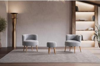 Barella Home Living Panda Çay Seti Berjer Ve Puf Takımı (Salon, Balkon, Ofis) (3) Lü Takım